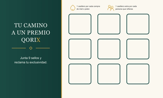 Reverso original de la tarjeta Qorix, con nueve casilleros vacíos en una grilla de tres por tres